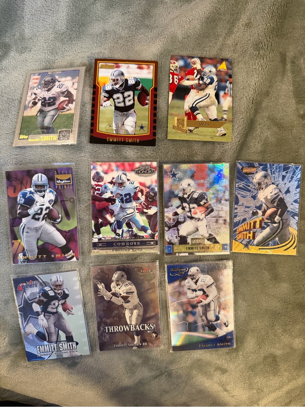 Emmitt Smith Football Card Lot 10 Cards - 2000 Bowman, Throwbacks, Inserts Rare